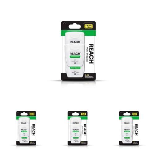 image:imageREACH Waxed Dental Floss Mint Plaque Remover for Teeth Shred Resistant Floss Slides Smoothly Easy to Use Waxed Deep Cleaning Teeth Oral Care PFAS Free for Adults amp Kids 3 Pack 55 yd495 Foot Pack of 12