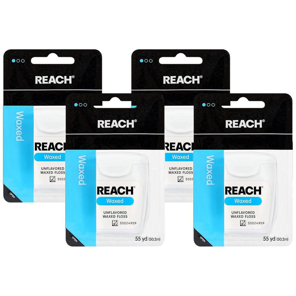 image:imageREACH Waxed Dental Floss Unflavored Plaque Remover for Teeth Shred Resistant Floss Slides Smoothly Easy to Use Waxed Deep Cleaning Teeth Oral Care PFAS Free for Adults amp Kids 6 Pack 55 yd165 Foot Pack of 4