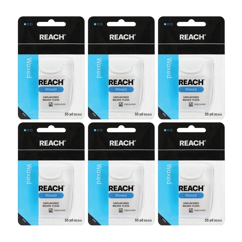 image:imageREACH Waxed Dental Floss Unflavored Plaque Remover for Teeth Shred Resistant Floss Slides Smoothly Easy to Use Waxed Deep Cleaning Teeth Oral Care PFAS Free for Adults amp Kids 6 Pack 55 yd990 Foot Pack of 6