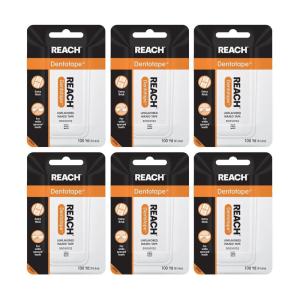 REACH Dentotape Waxed Dental Floss Tape, Unflavored, Extra Wide Floss, Shred & Frey Resistant, Plaque Remover for Teeth, Easy on Gums & Teeth, Oral Care, PFAS Free, for Adults & Kids, 1 Pack, 100 yd(300 Foot (Pack of 6))
