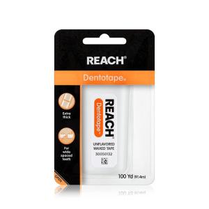REACH Dentotape Waxed Dental Floss Tape, Unflavored, Extra Wide Floss, Shred & Frey Resistant, Plaque Remover for Teeth, Easy on Gums & Teeth, Oral Care, PFAS Free, for Adults & Kids, 1 Pack, 100 yd(300 Foot (Pack of 1))