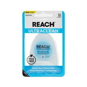 REACH Ultraclean Dental Floss, Mint, Plaque Remover for Teeth, Shred Resistant, Waxed, Easy on Gums & Teeth, Mint, Oral Care, PFAS Free, for Adults & Kids, 1 Pack, 30 yd(30 Yard (Pack of 1))