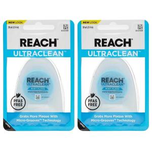 REACH Ultraclean Dental Floss, Mint, Plaque Remover for Teeth, Shred Resistant, Waxed, Easy on Gums & Teeth, Mint, Oral Care, PFAS Free, for Adults & Kids, 1 Pack, 30 yd(90 Foot (Pack of 2))