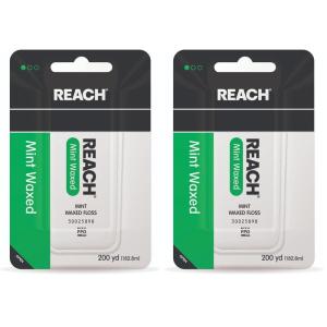 REACH Waxed Dental Floss, Mint, Plaque Remover for Teeth, Shred Resistant, Floss Slides Smoothly, Easy to Use, Waxed, Deep Cleaning Teeth, Oral Care, PFAS Free, for Adults & Kids, 1 Pack, 200 yd(600 Foot (Pack of 2))