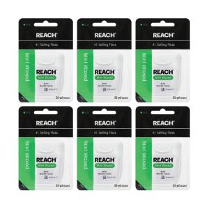 REACH Waxed Dental Floss, Mint, Plaque Remover for Teeth, Shred Resistant, Floss Slides Smoothly, Easy to Use, Waxed, Deep Cleaning Teeth, Oral Care, PFAS Free, for Adults & Kids, 6 Pack, 55 yd(165 Foot (Pack of 36))