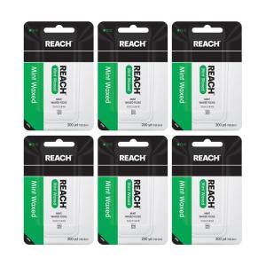 REACH Waxed Dental Floss, Mint, Plaque Remover for Teeth, Shred Resistant, Floss Slides Smoothly, Easy to Use, Waxed, Deep Cleaning Teeth, Oral Care, PFAS Free, for Adults & Kids, 6 Pack, 200 yd(600 Foot (Pack of 6))