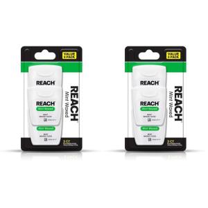 REACH Waxed Dental Floss, Mint, Plaque Remover for Teeth, Shred Resistant, Floss Slides Smoothly, Easy to Use, Waxed, Deep Cleaning Teeth, Oral Care, PFAS Free, for Adults & Kids, 3 Pack, 55 yd(495 Foot (Pack of 6))