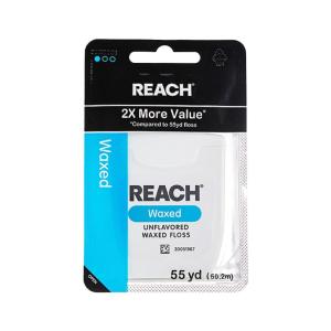 REACH Waxed Dental Floss, Unflavored, Plaque Remover for Teeth, Shred Resistant, Floss Slides Smoothly, Easy to Use, Waxed, Deep Cleaning Teeth, Oral Care, PFAS Free, for Adults & Kids, 6 Pack, 55 yd(165 Foot (Pack of 1))