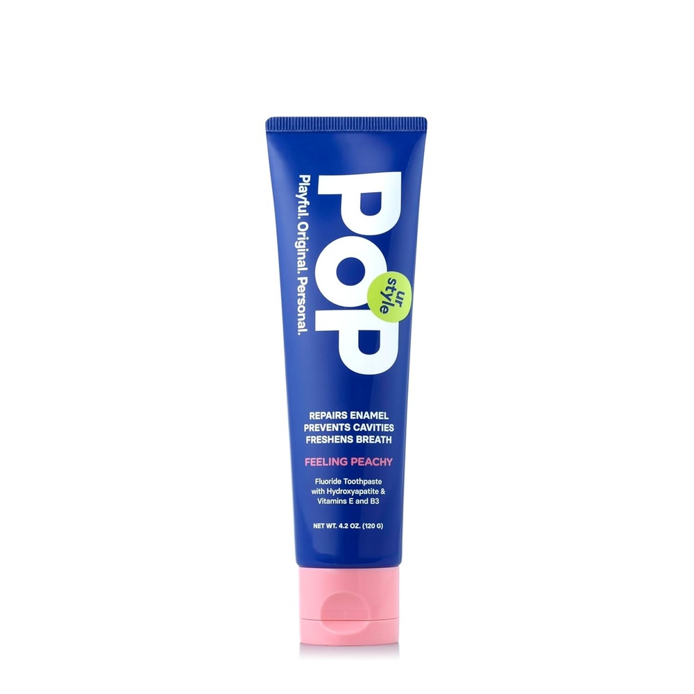 image:imagePOP Feeling Peachy Fluoride Toothpaste with Hydroxyapatite amp Vitamins E amp B3  Natural Niacinamide Teeth Whitening amp Plaque Remover Formula  Bathroom amp Travel Size Essentials 42 Oz