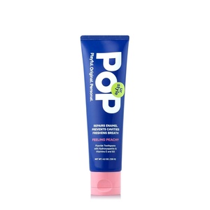 POP Feeling Peachy Fluoride Toothpaste with Hydroxyapatite & Vitamins E & B3 – Natural Niacinamide Teeth Whitening & Plaque Remover Formula – Bathroom & Travel Size Essentials, 4.2 Oz