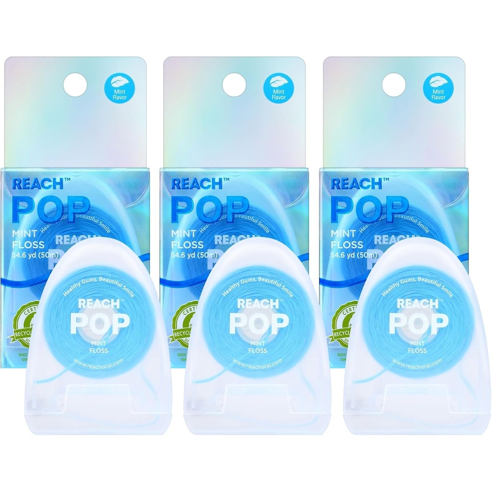 image:imageREACH POP Dental Floss Mint Plaque Remover for Teeth Shred Resistant Vegan Wax Cruelty Free Eco Friendly Packaging Oral Care PFAS Free for Adults amp Kids 1 Pack 546 yd164 Foot Pack of 3