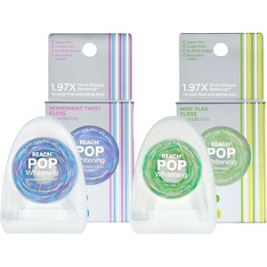 REACH POP Whitening Dental Floss – 2 Pack, Mint & Peppermint, Baking Soda Infused Vegan Wax, Teeth Whitening, Plaque Remover for Teeth, Shred Resistant, Cruelty Free, Oral Care, PFAS Free
